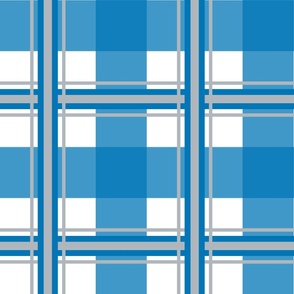 Medium Plaid honolulu blue 0076b6, plain silver b0b7bc, Black, White