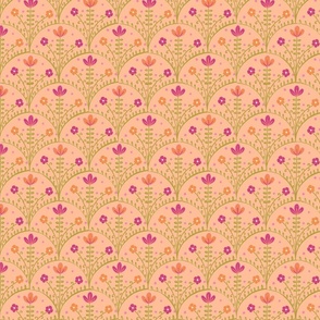 Traditional Floral Block Print with Peach Background