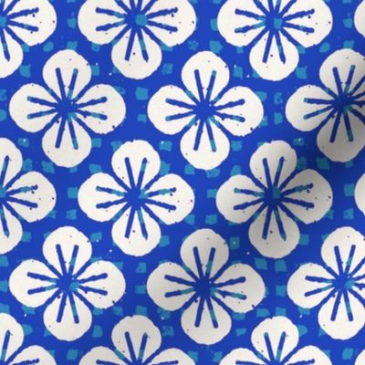 Four Petal Flower Block Print Blue