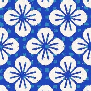 Four Petal Flower Block Print Blue