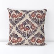 Block print inspired poppy field damask - medium scale - 10.5" as fabric - 12" as wallpaper