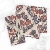 Block print inspired poppy field damask - medium scale - 10.5" as fabric - 12" as wallpaper