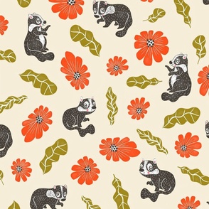 Curious Floral Badger Block Print
