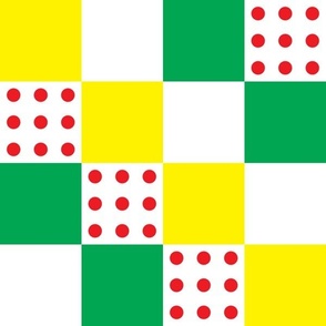 Tour de France inspired design with green, white, yellow, and red polka dots