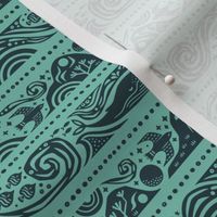 Earth Sea & Sky Stripe | Small Scale | Teal Navy | Whale Birds Mountain Waves