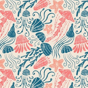 Jellyfish | coral and navy