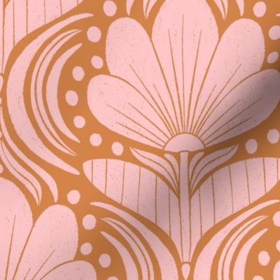 Whimsical Abstract Floral Block Print in an Ogee Layout_Orange (Large)