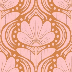 Whimsical Abstract Floral Block Print in an Ogee Layout_Orange (Large)