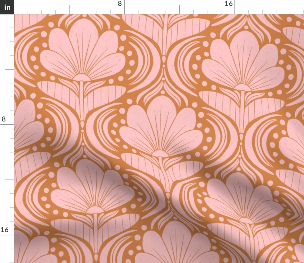 Whimsical Abstract Floral Block Print in an Ogee Layout_Orange (Large)