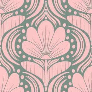 Whimsical Abstract Floral Block Print in an Ogee Layout_Dark Sage (Large)