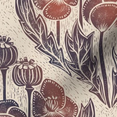 Block print inspired poppy field damask - large scale - 15" as fabric - 24" as wallpaper
