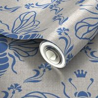 LET IT BEE FRENCH LINEN BLUE ECRU CANVAS 