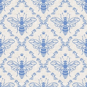 LET IT BEE PERIWINKLE BLUE NATURAL WHITE LINEN TEXTURE