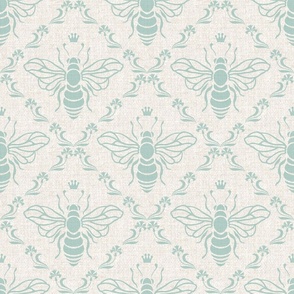 LET IT BEE LIGHT SAGE GREEN ECRU LINEN TEXTURE