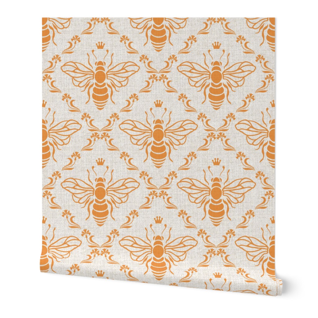 LET IT BEE RETRO ORANGE ECRU LINEN TEXTURE