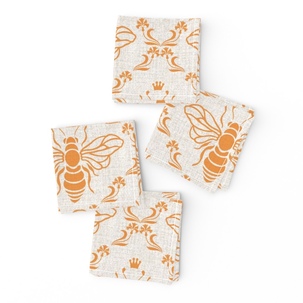 LET IT BEE RETRO ORANGE ECRU LINEN TEXTURE