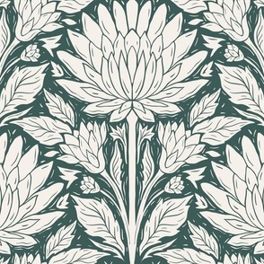 Large Block Print Chrysanthemum Flower Emerald Green 12in