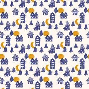 Block Print Moonlight over the village houses | 6