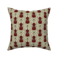 Small Art Nouveau Cello Block Print in Red and Green 