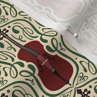 Small Art Nouveau Cello Block Print in Red and Green 