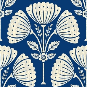 Block Print Flower Bouquet - Blue 1 LARGE