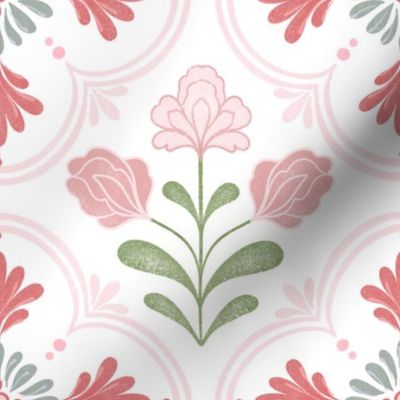 Pink Floral Tile Block Print