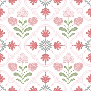 Pink Floral Tile Block Print