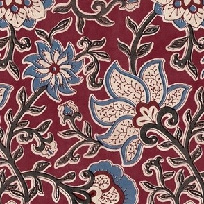 Royal bloom - Block Print Indian Floral Deep Red