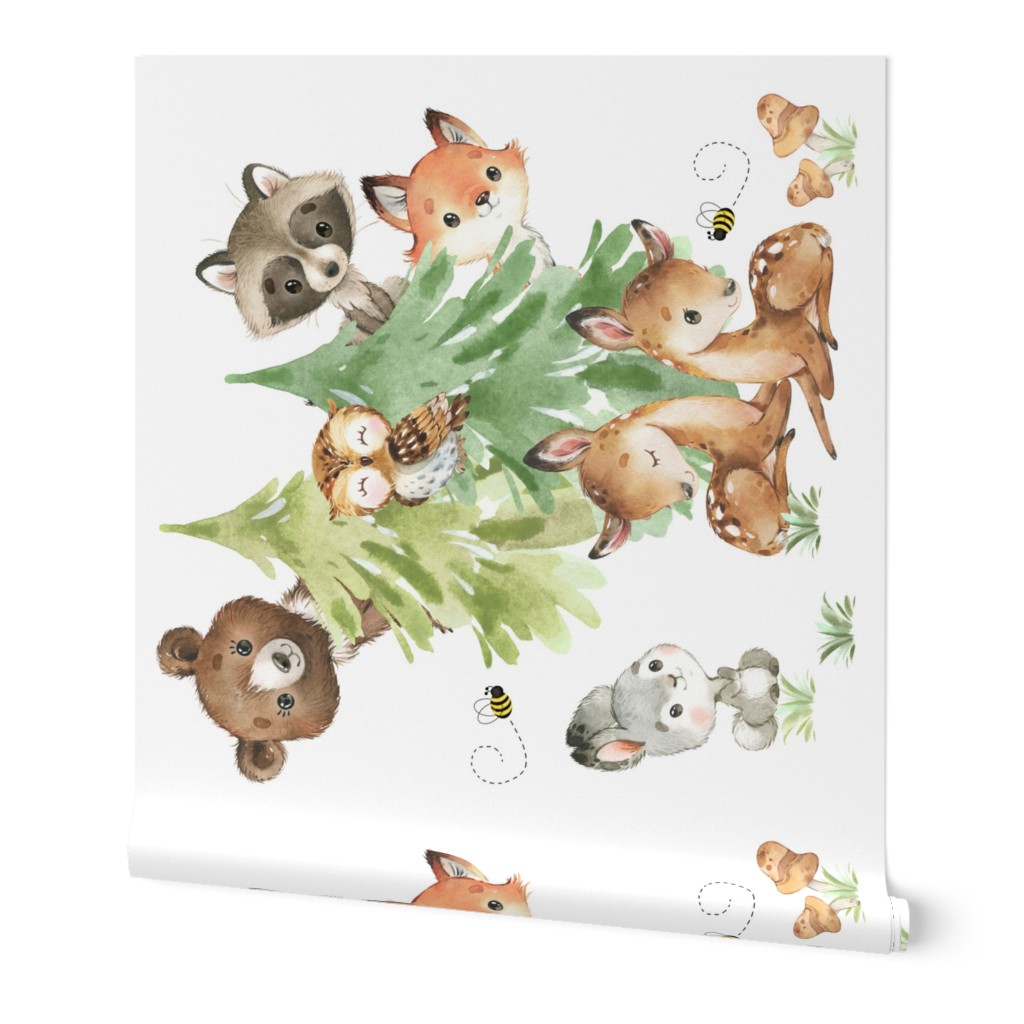 Woodland Pine Tree  Forest Animals Baby Nursery Rotated