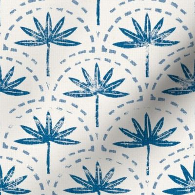 Palm trees in shades of blue: Simple hand block print