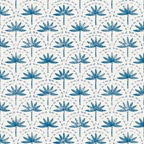 Palm trees in shades of blue: Simple hand block print