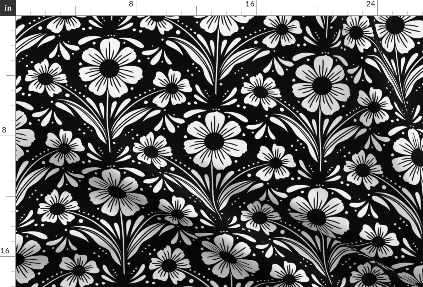 floral block print in black and white