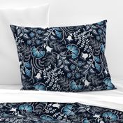 Navy bue block print floral