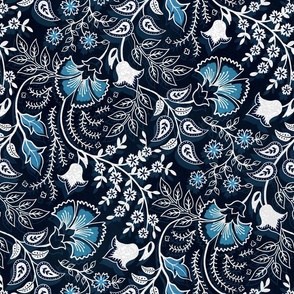 Navy bue block print floral