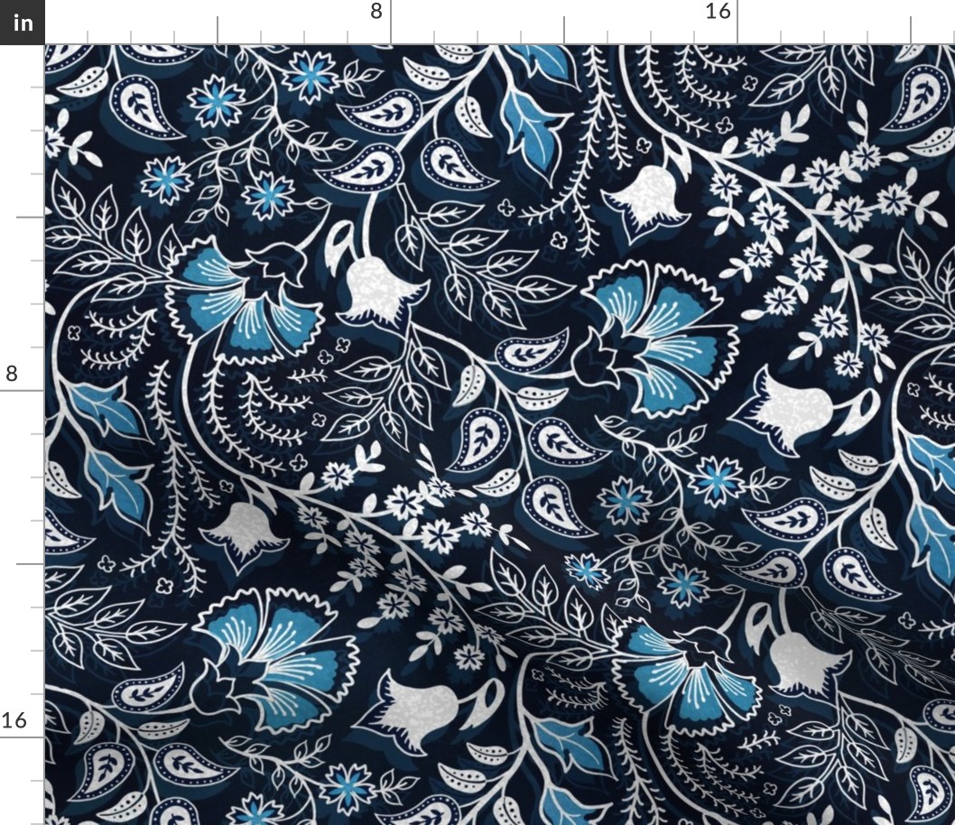 Navy bue block print floral