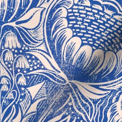 Block Print Wildflowers Ogee Pattern - Bright Blue