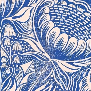 Block Print Wildflowers Ogee Pattern - Bright Blue