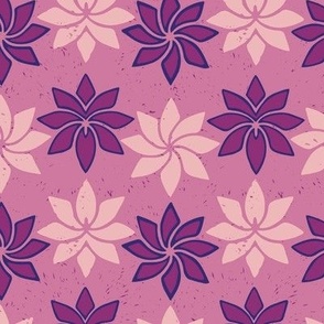 block print inspired “The Orchids” in purple, pinks and cream