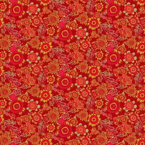 Eye Candy Flowers on Red Maximalist Floral Pattern