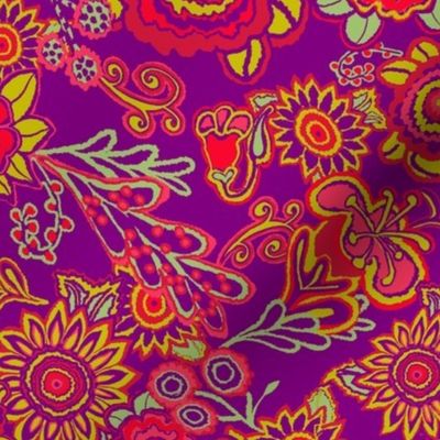 Eye Candy Flowers on Purple Maximalist Floral Pattern