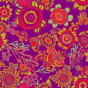 Eye Candy Flowers on Purple Maximalist Floral Pattern