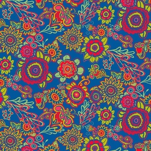 Eye Candy Flowers on Blue Maximalist Floral Pattern