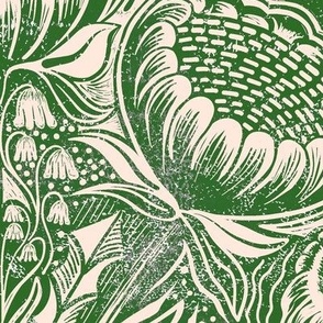 Block Print Wildflowers Ogee Pattern - Green