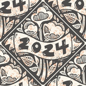 2024 New Year Banner and Floral Block Print