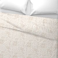 Block print floral neutral beige on white