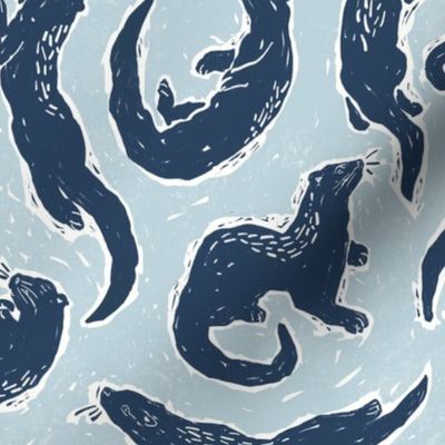 River otters linocut block print