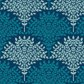 Blue Magic Garden - Block Print Tree Scallop