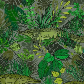 Alligators and Crocodiles in a Botanical Bayou (Gator Green large scale) 