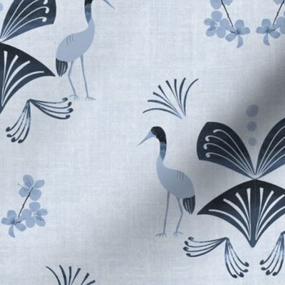cranes and pearls blue damask