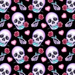 Skull and Roses on Black
